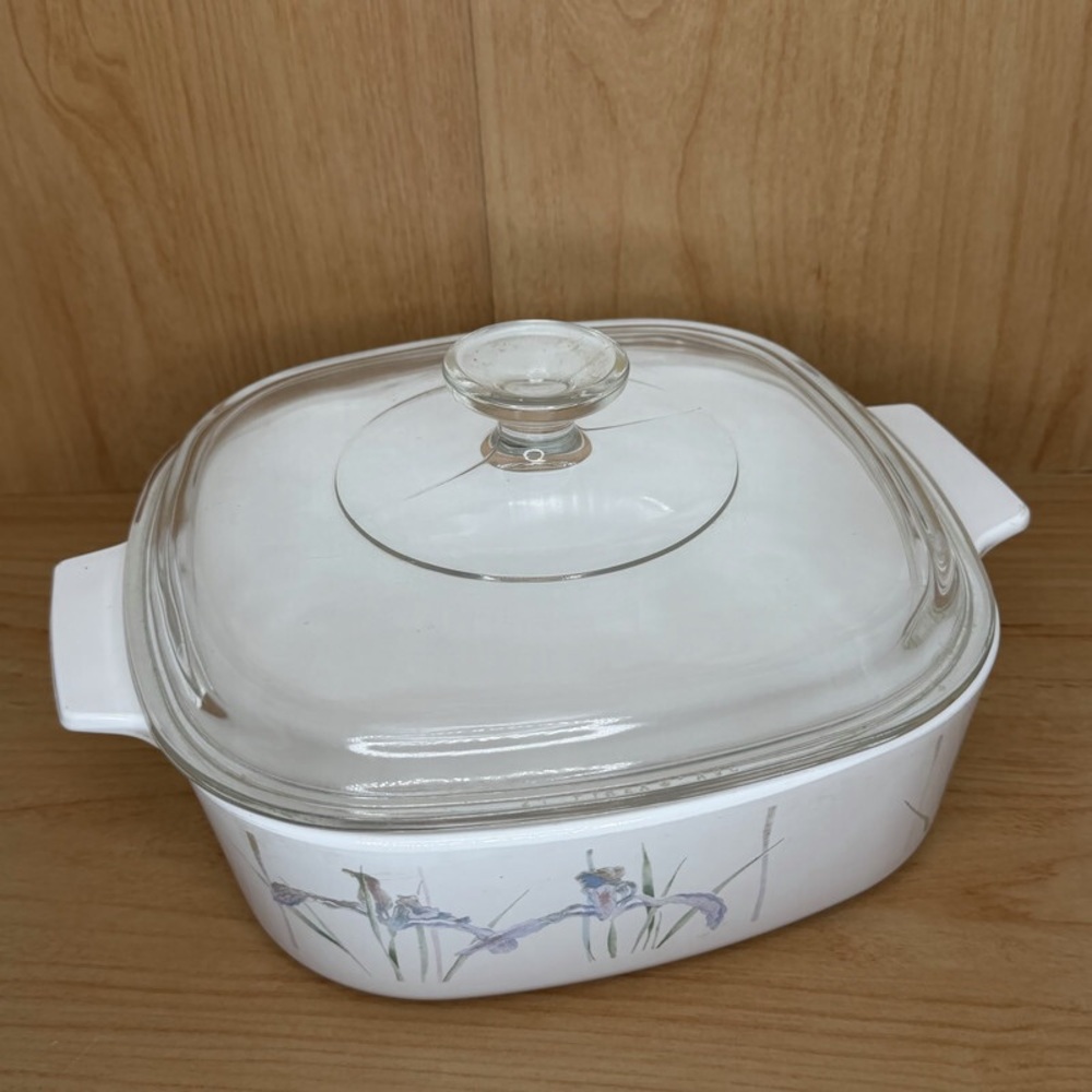 Vintage Corning Ware Iris Shadow Square Casserole Dish with Lid